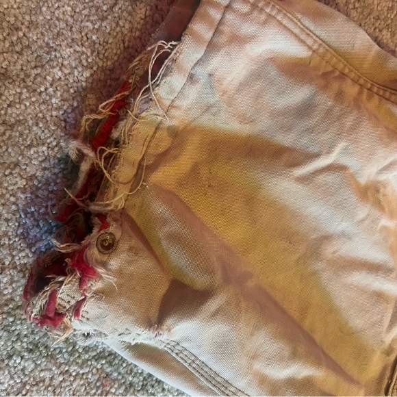 Khaki distressed Carhartt Overalls with Red Lining - Picture 5 of 9